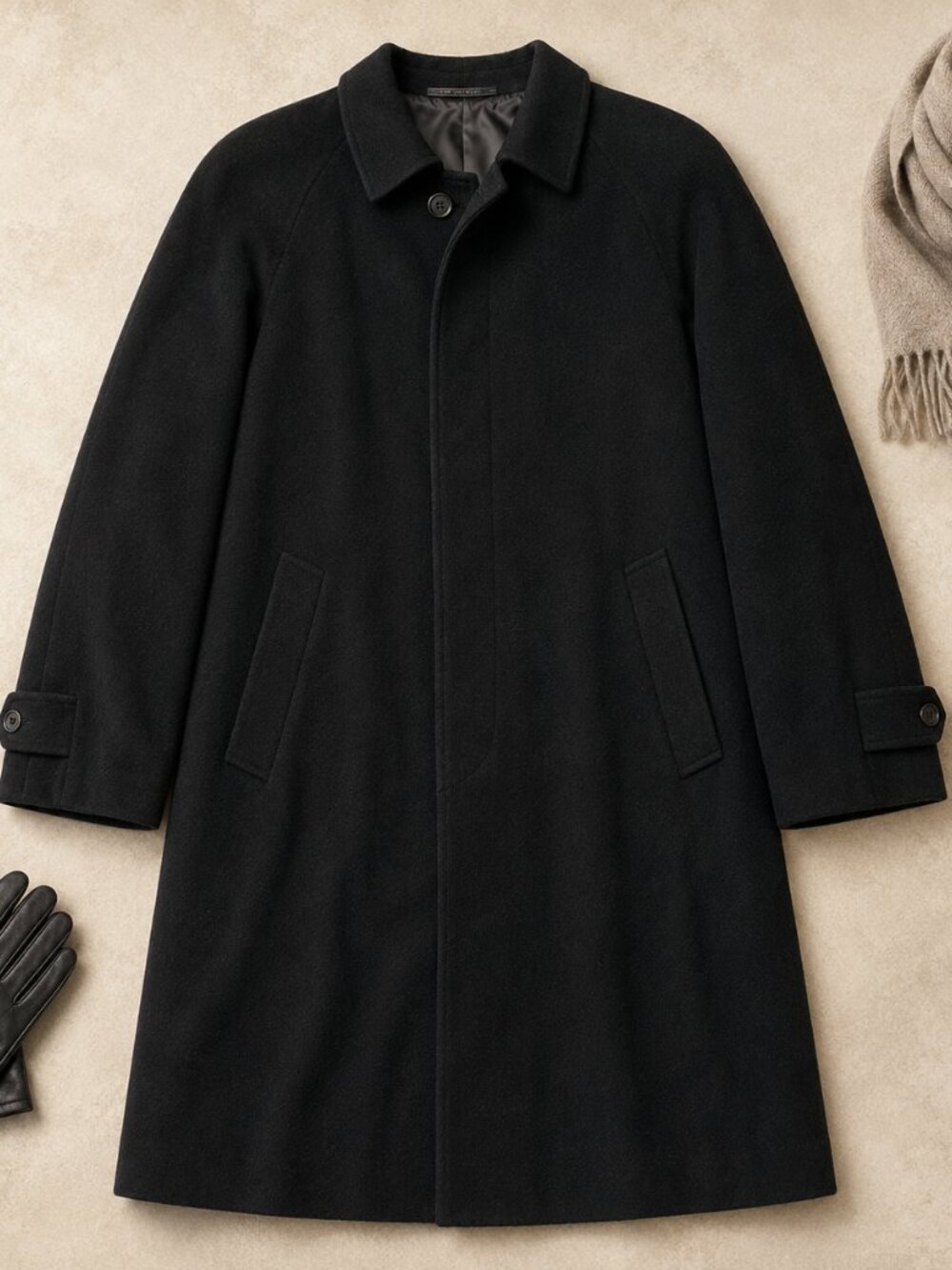 Movimento Made in Italy 100% Cashmere Black Overcoat Size 52 / 42